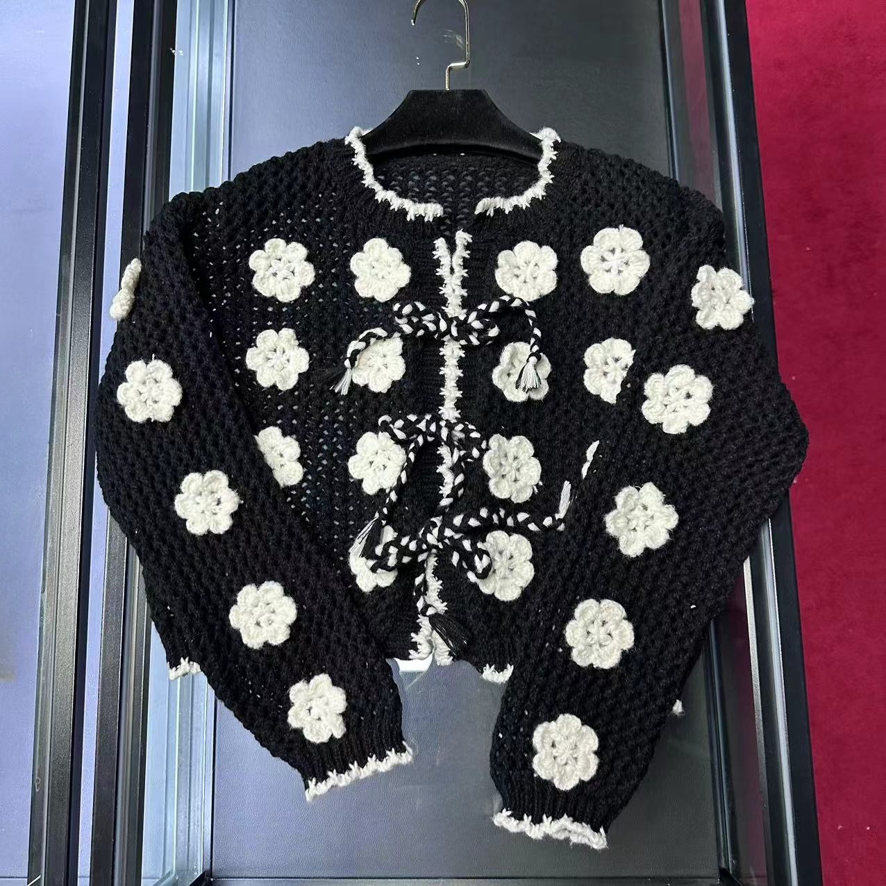 E888毛针织衫常规套头镂空百搭毛衫毛衣针织衫轻奢秋季波点气质