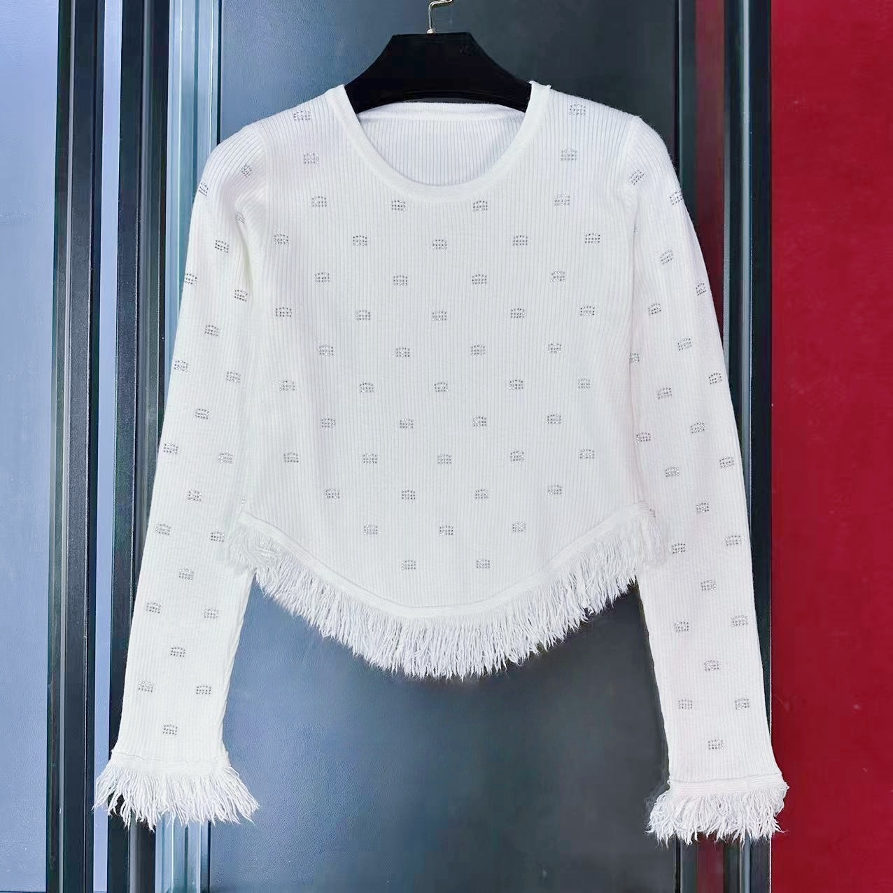 E326小香风烫钻针织毛衣秋冬温柔慵懒风上衣时尚百搭