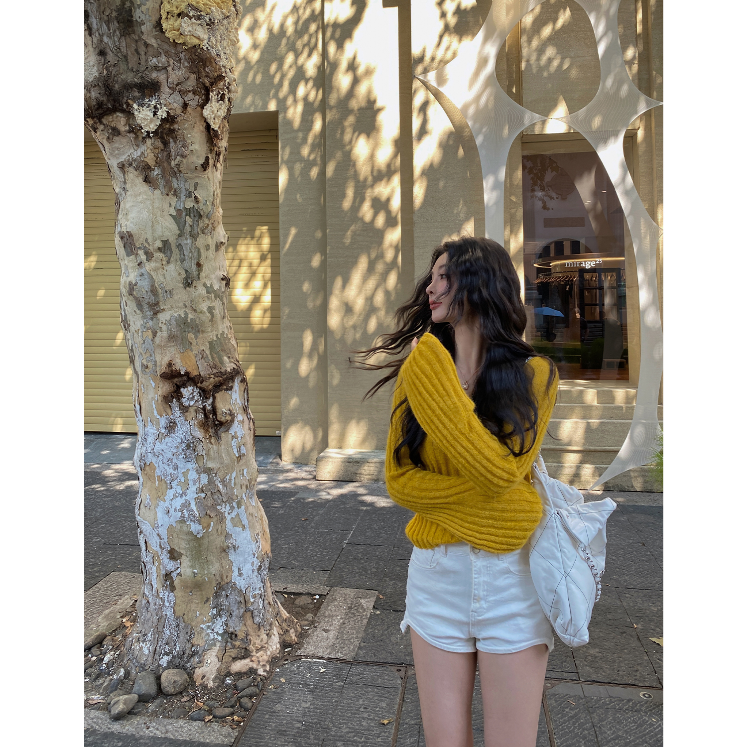 MINI STUDIO徐琳 韩系慵懒风宽松软糯喇叭袖多色坑条毛衣x240415