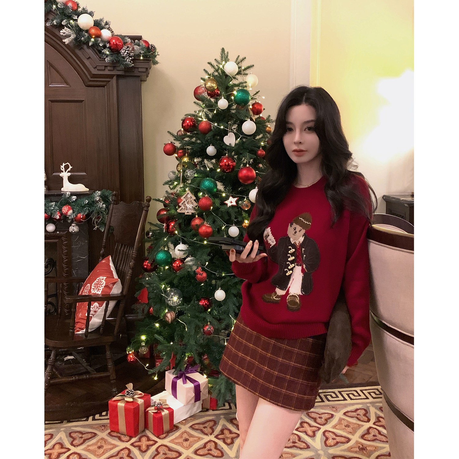 MINISTUDIO徐琳微醺贝利节日氛围感格纹短半裙x230520