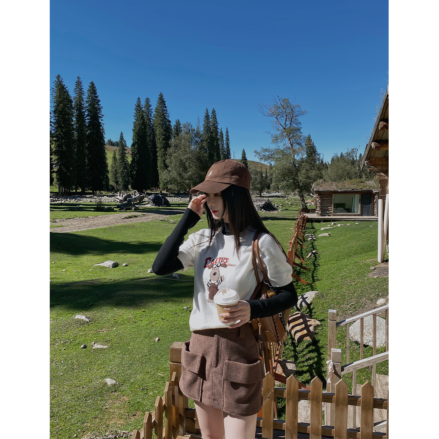 MINISTUDIO徐琳「韩系博主」小狗提花刺绣针织中袖上衣x240424