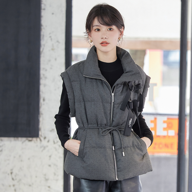 风笛2024年秋冬新款棉马甲时尚棉马夹收腰棉背心宽松立领保暖外套