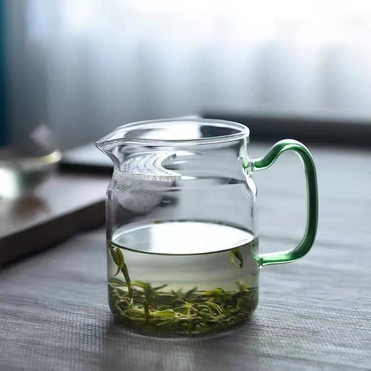 茶漏一体绿茶杯分茶器 日式风绿把月牙过滤公道杯