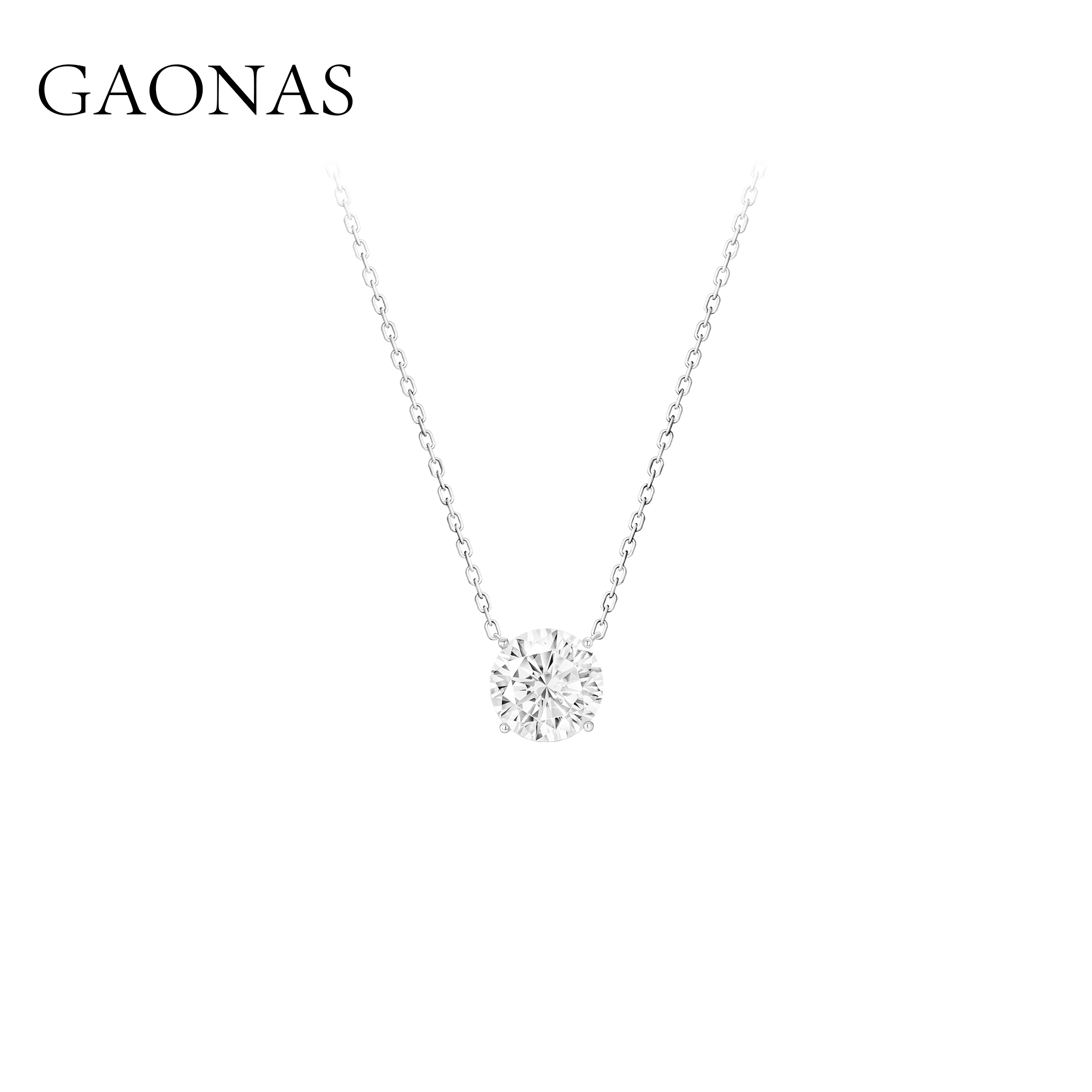 GAONAS 坠链均925银合成锆石 日常百搭简约白色5克拉项链 11084XW