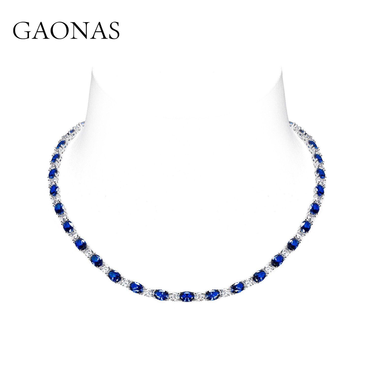GAONAS 坠链均925银合成锆石 高纳仕 经典简约 蓝色颈链 BX35266