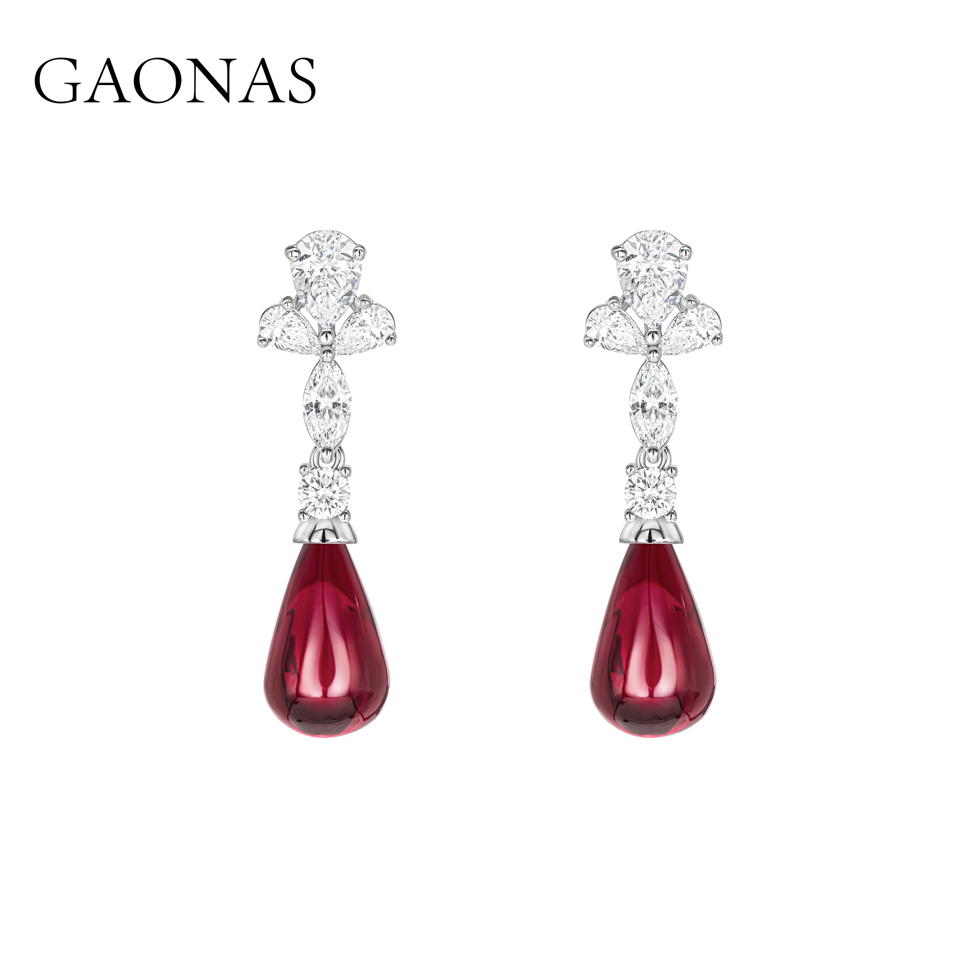 GAONAS 925银合成锆石耳饰 高纳仕 时尚轻奢红水滴耳环 RE042300