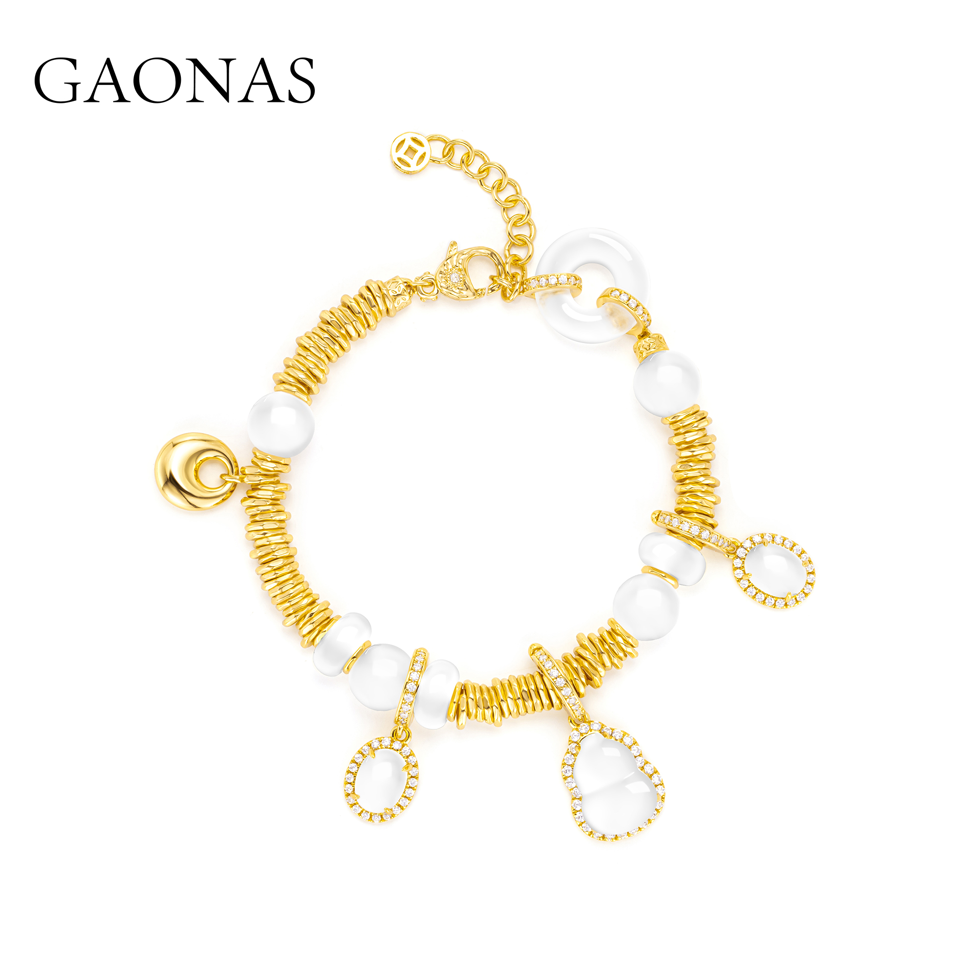 GAONAS 镀K金合成锆石手链 腰缠万贯  国风葫芦金色手链10652SGO