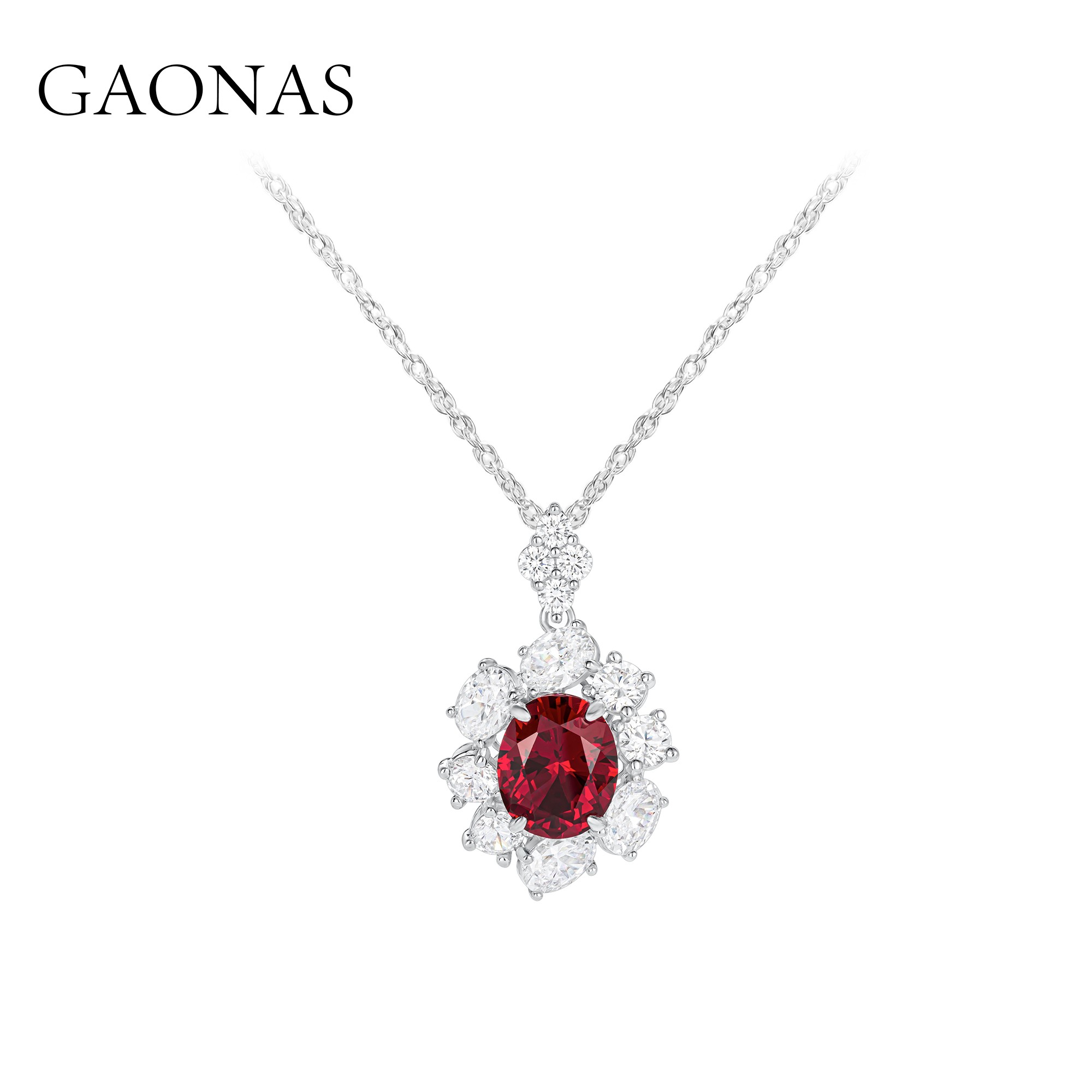 GAONAS 坠链均925银合成锆石 高纳仕V系列 红色繁花吊坠 RD052270