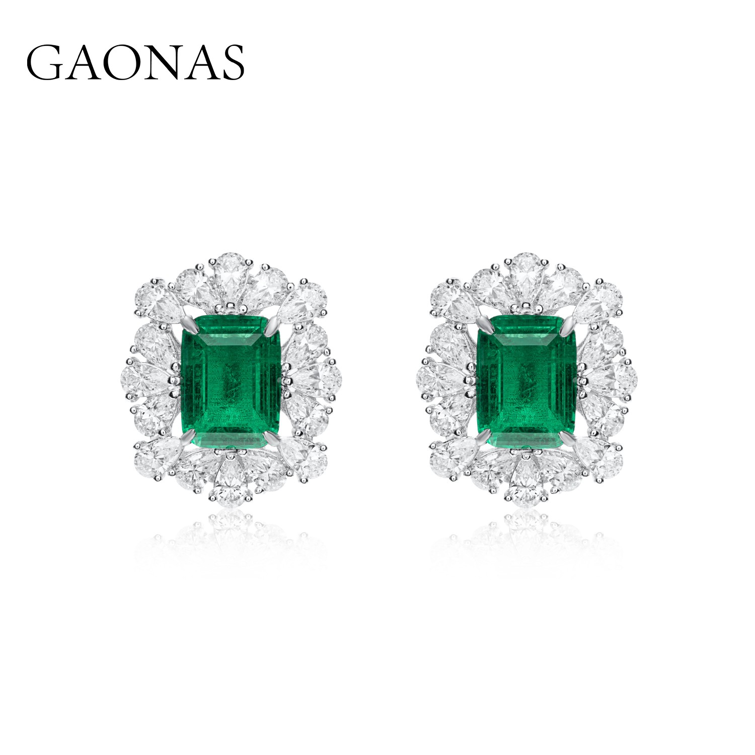GAONAS 925银合成锆石耳饰 高纳仕 富婆的快乐绿色耳夹 GE101833