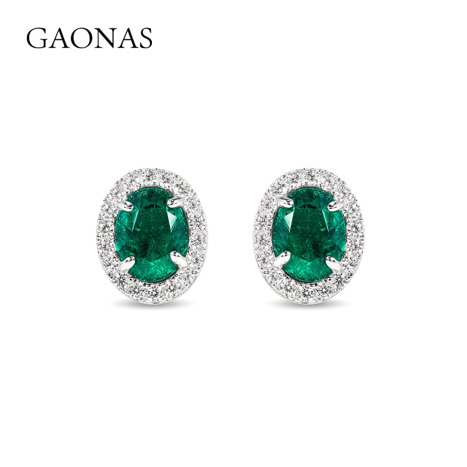 925银合成锆石耳饰 高纳仕 绿色时尚简约蛋形耳钉GE093300