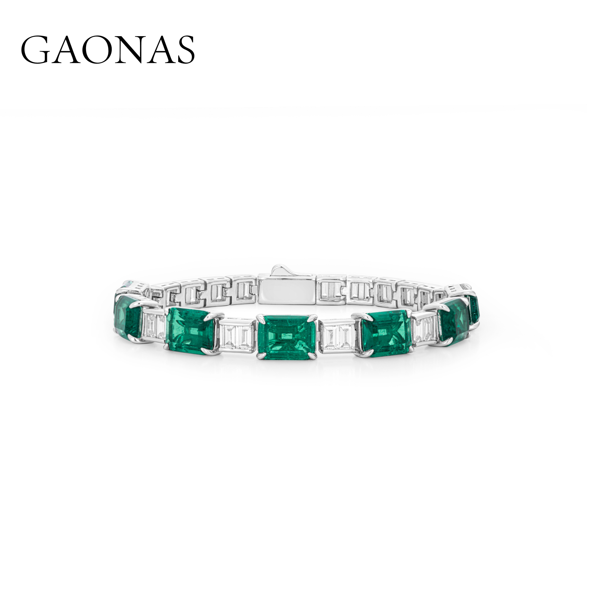 GAONAS 925银合成锆石手链 经典优雅贵气方形绿色满镶手链11054SG