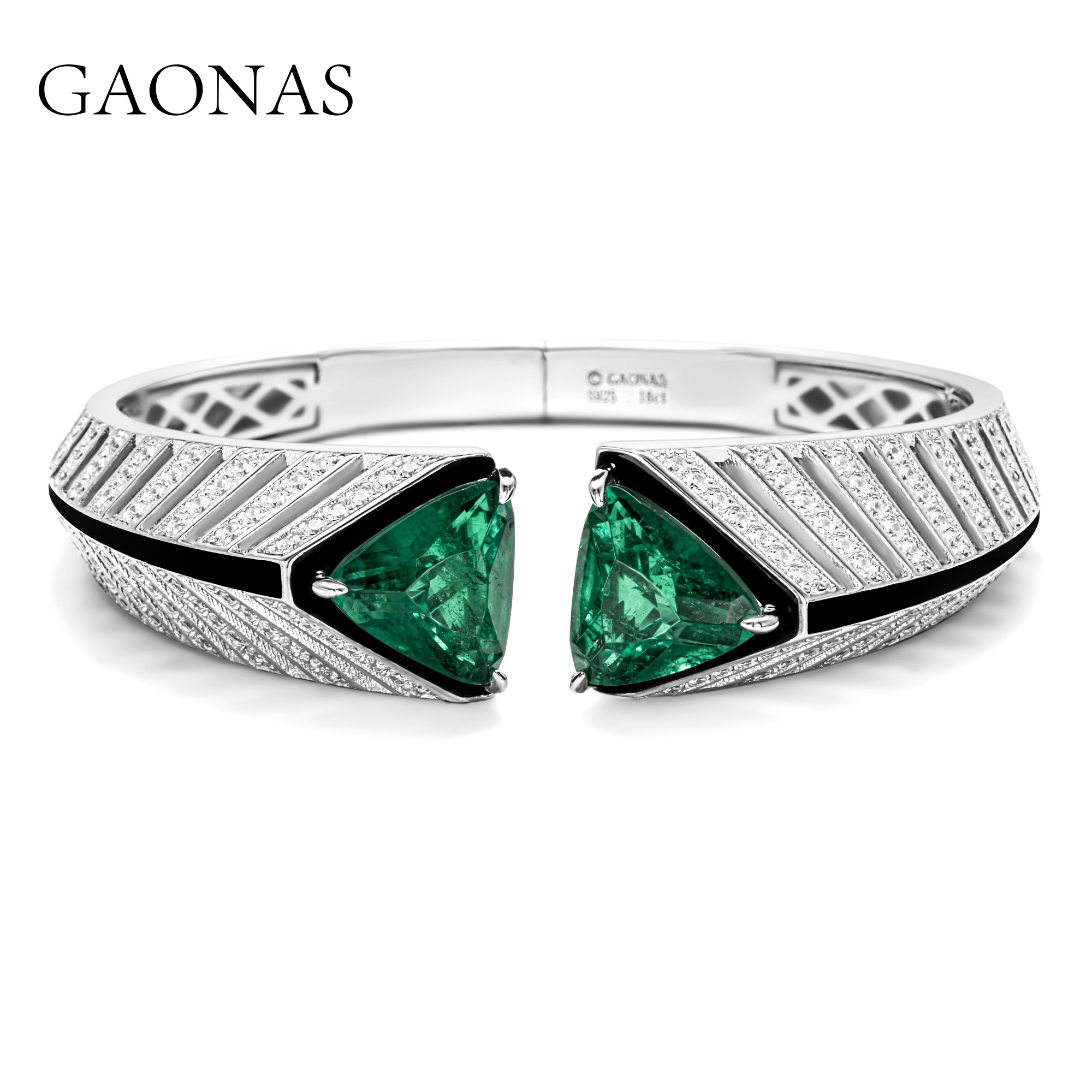 GAONAS 925银合成锆石手镯 高纳仕气质简约重磅绿色手镯 GS045266