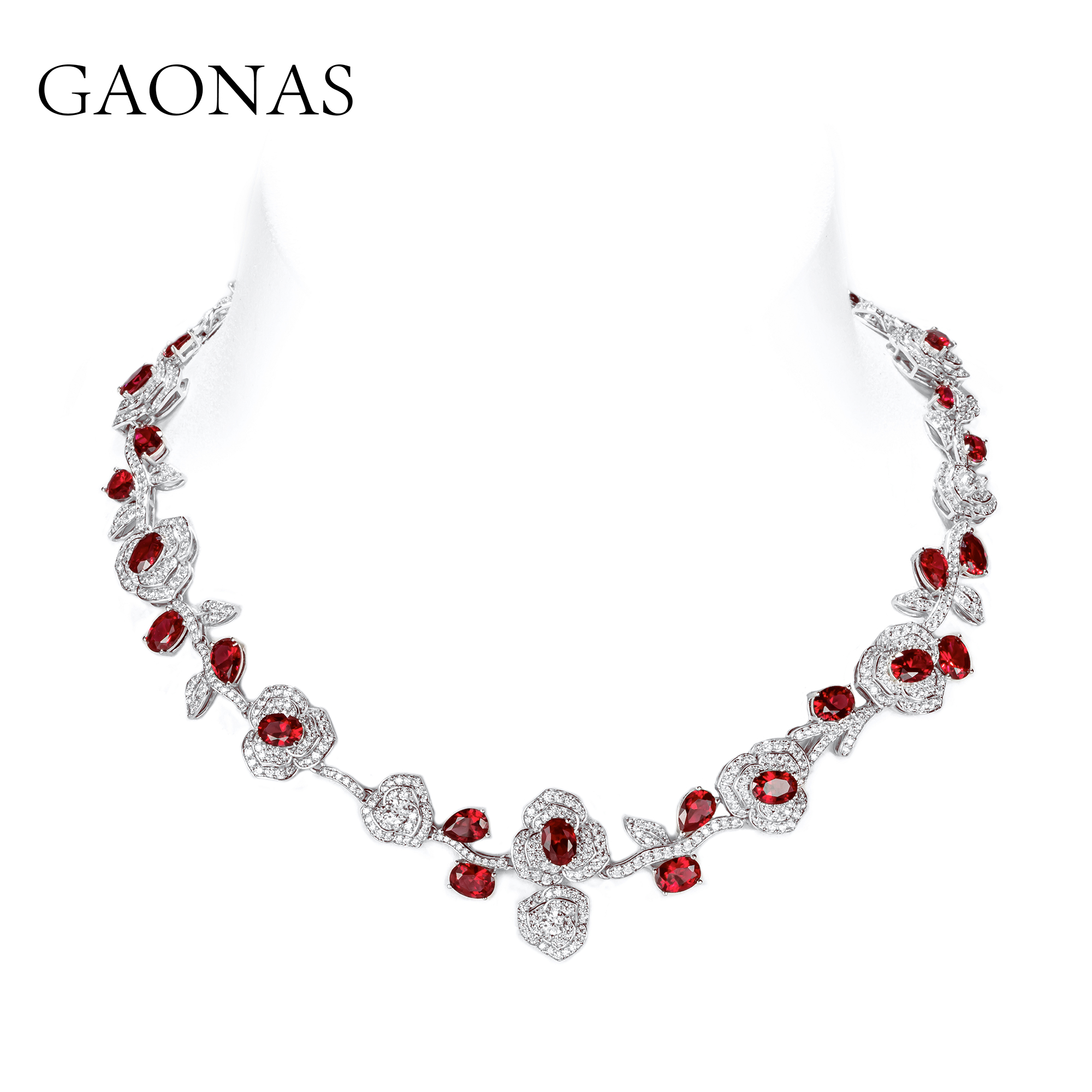 GAONAS 坠链均925银合成锆石 高纳仕 时尚荆棘玫瑰 项链 RX076066