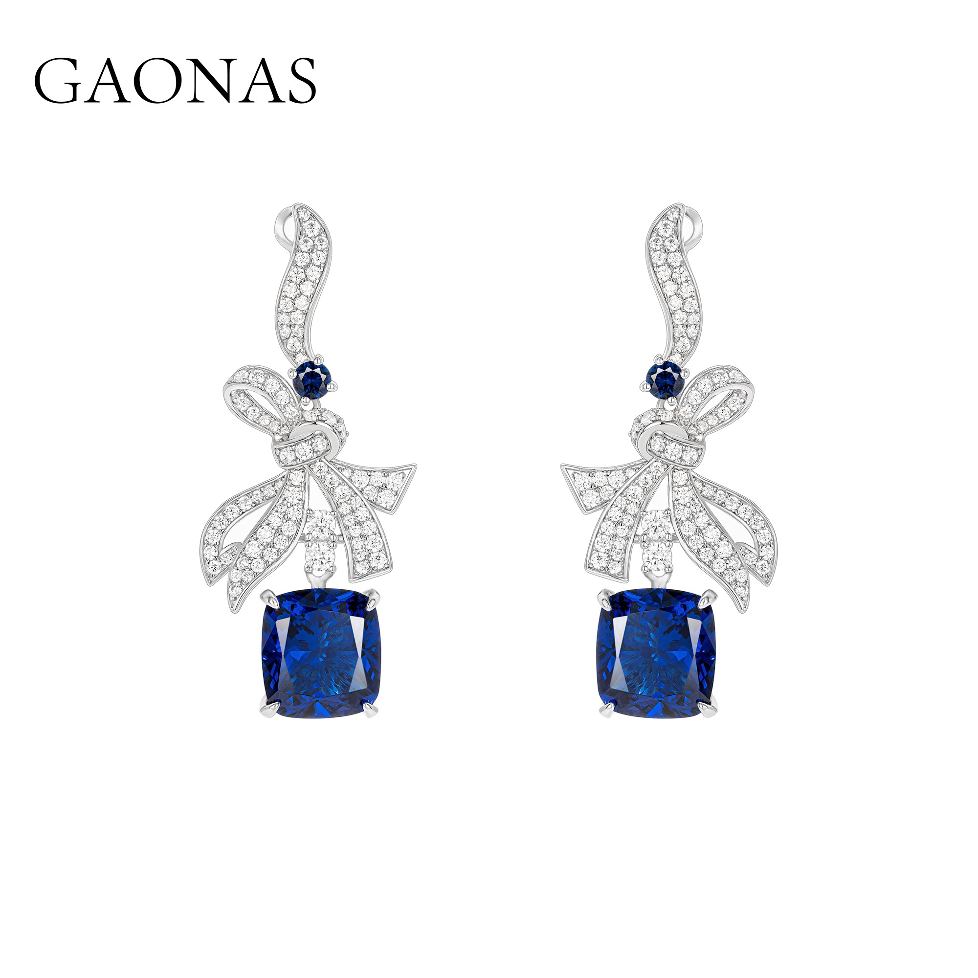 GAONAS 925银合成锆石耳饰 高纳仕 时尚蓝色蝴蝶结耳钉 BE42966