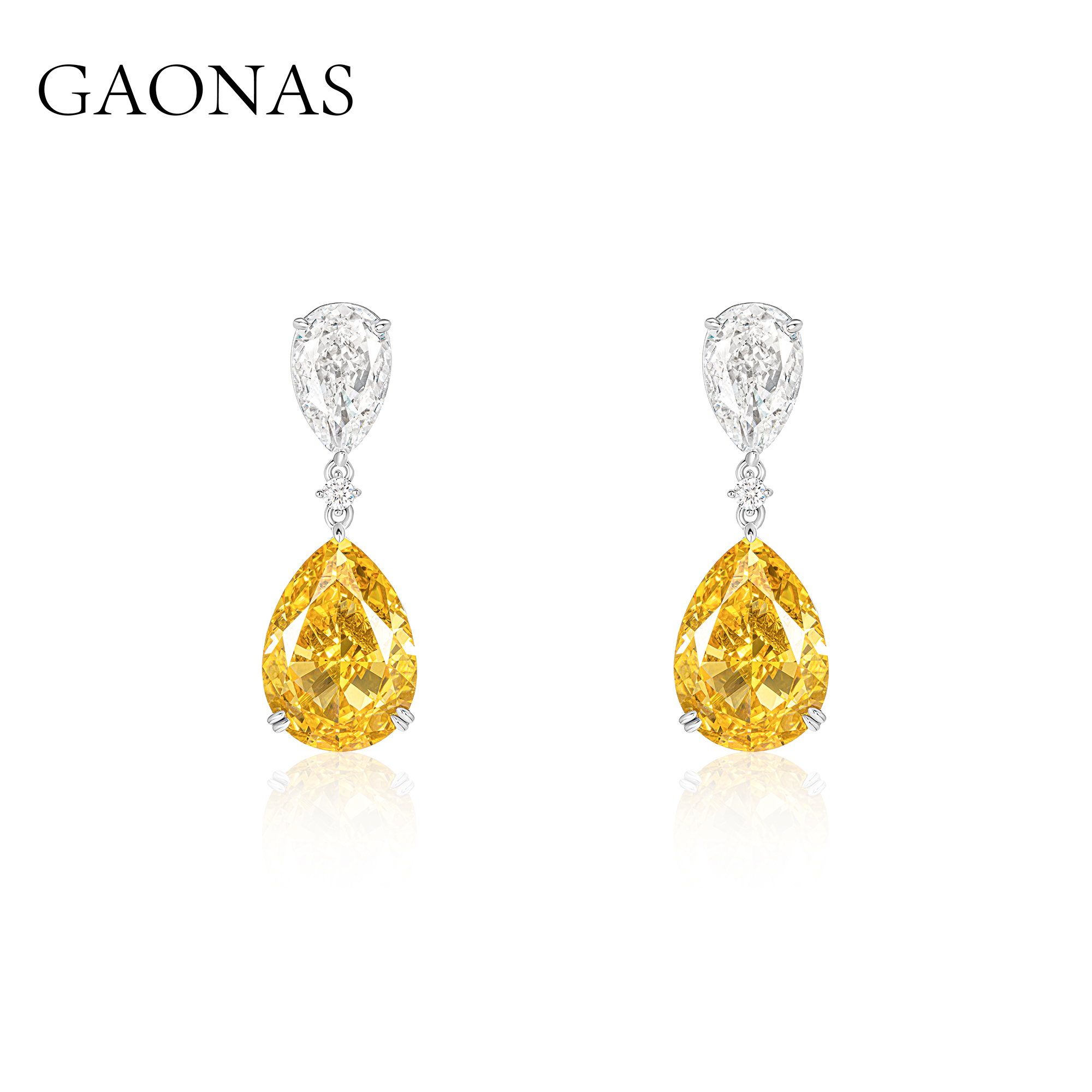 GAONAS 925银合成锆石耳饰 高纳仕 向日葵 黄色水滴耳环YE044000
