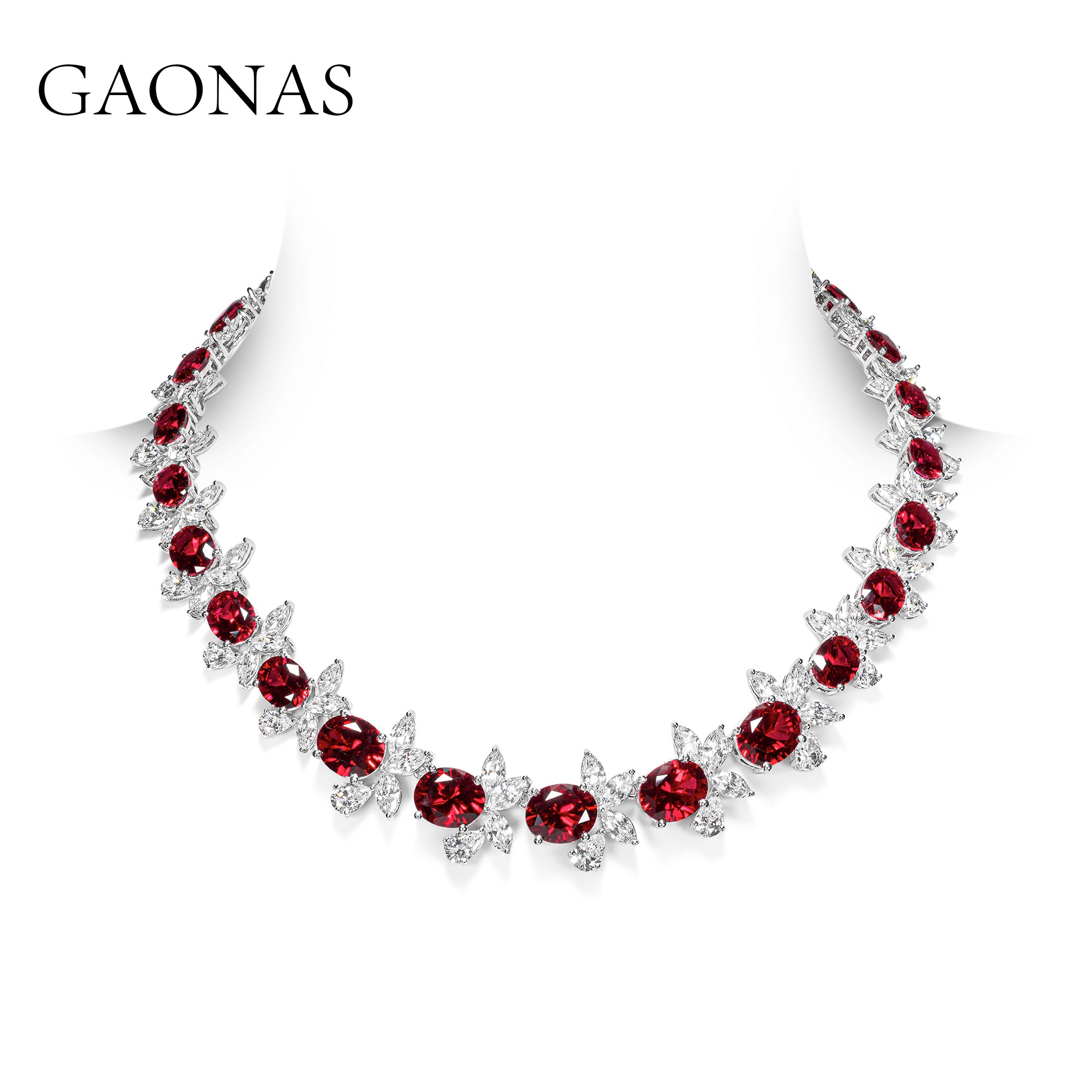 GAONAS 坠链均925银合成锆石 高纳仕   时尚重磅红色项链RX113000