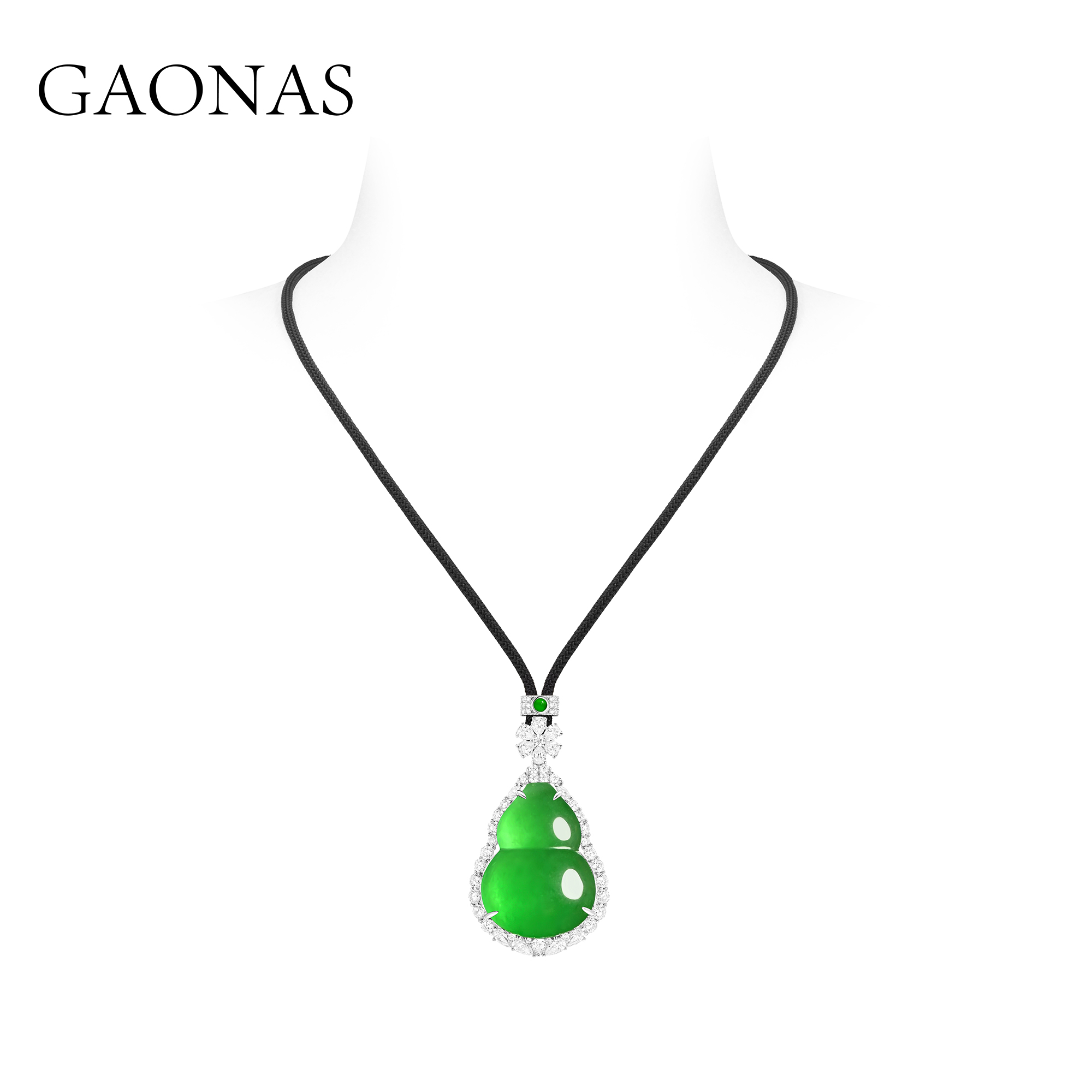 GAONAS 吊坠925银合成锆石 国风新潮富婆中号绿葫芦项链  10290XG
