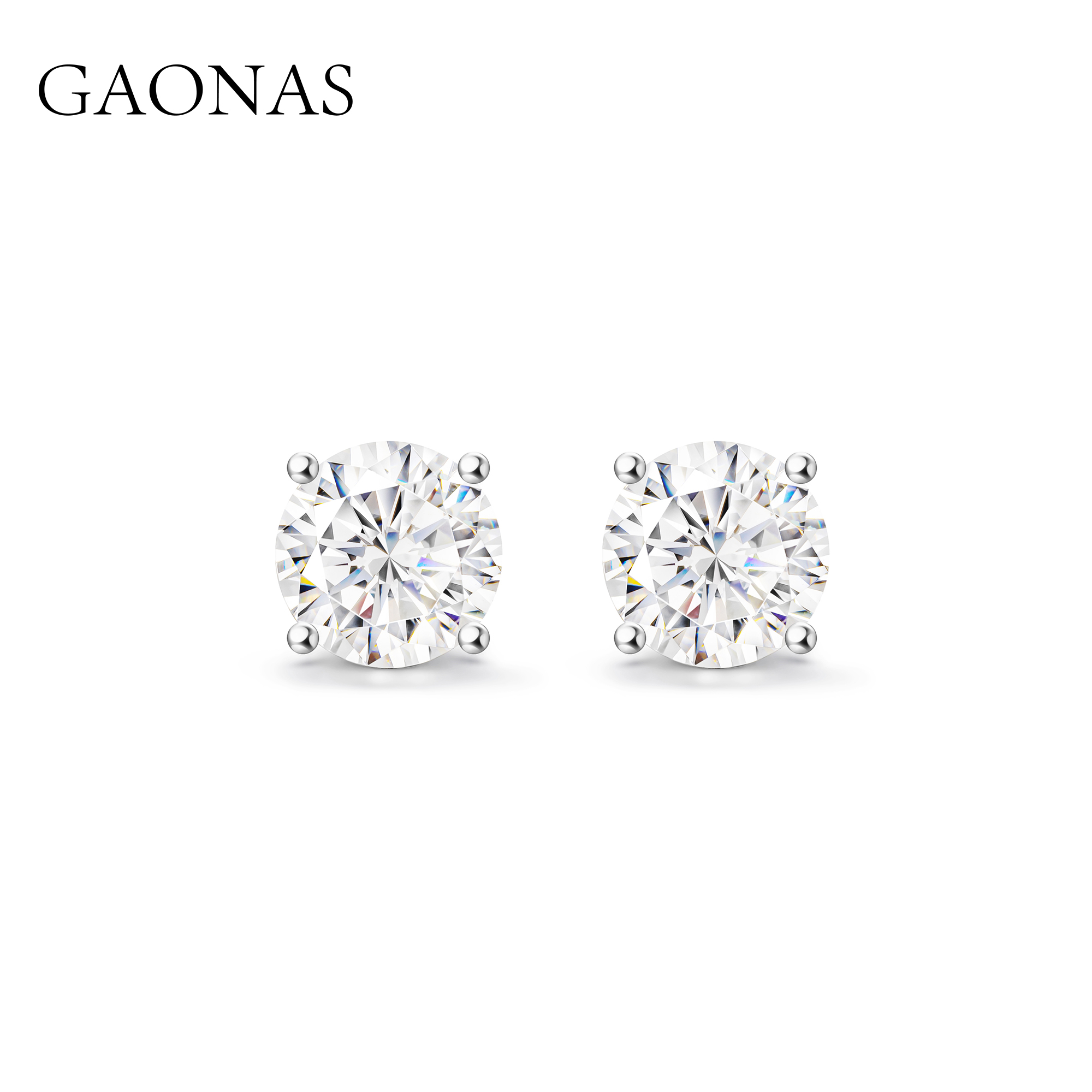GAONAS 925银合成锆石耳饰  简约经典 白圆耳钉 WE061000