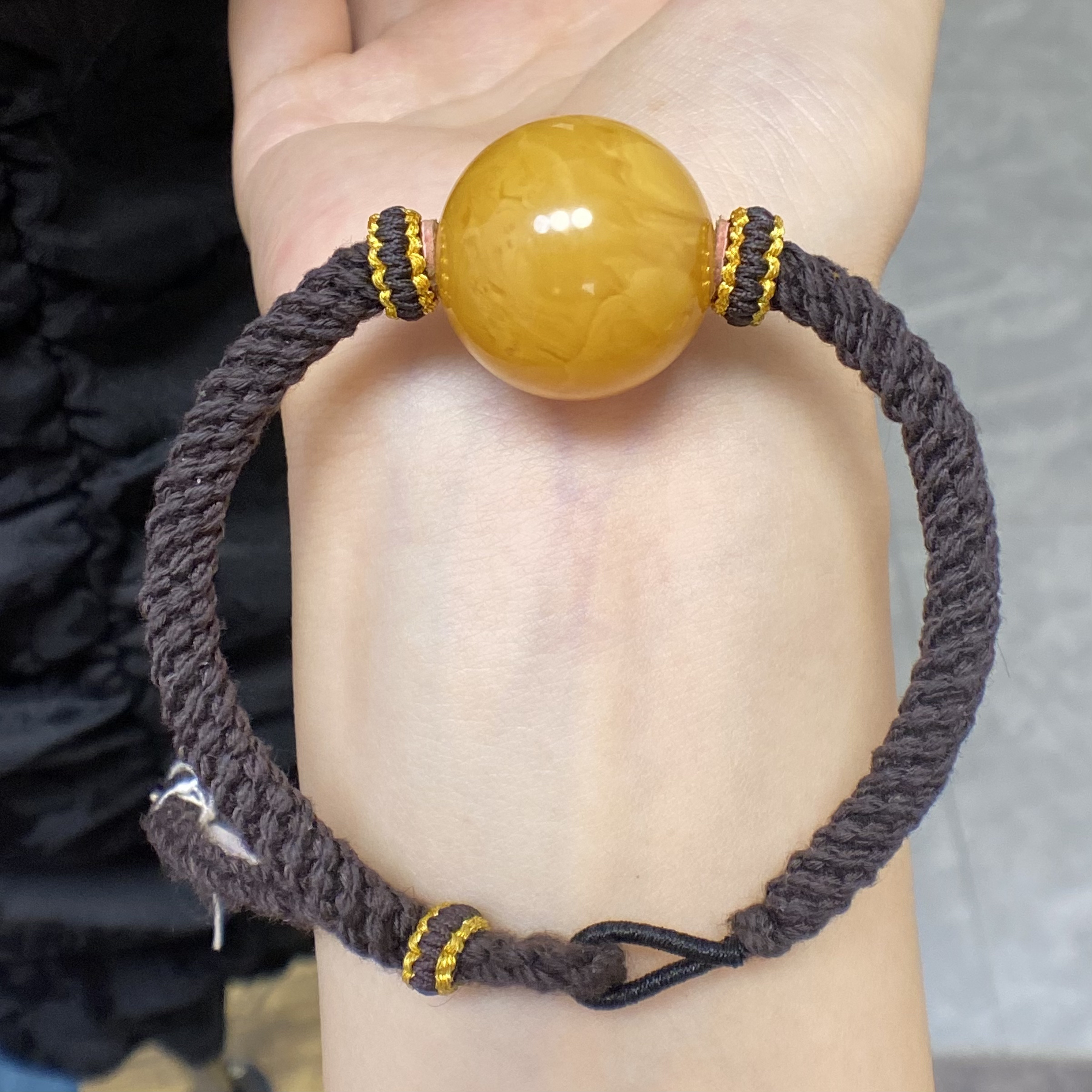 天然蜜蜡老花蜡圆珠手绳时尚编织手编精美可调节