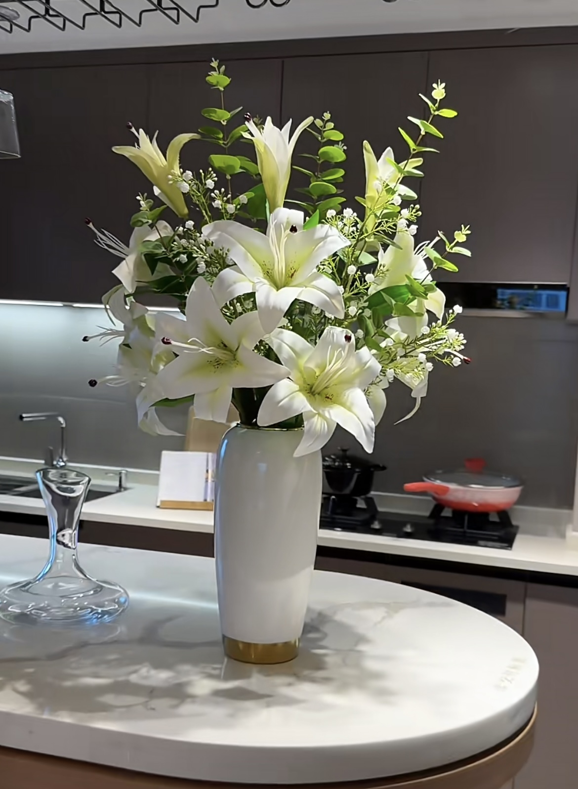 假花百合仿真花束单支客厅电视柜餐桌装饰品摆设花艺摆件花瓶插花