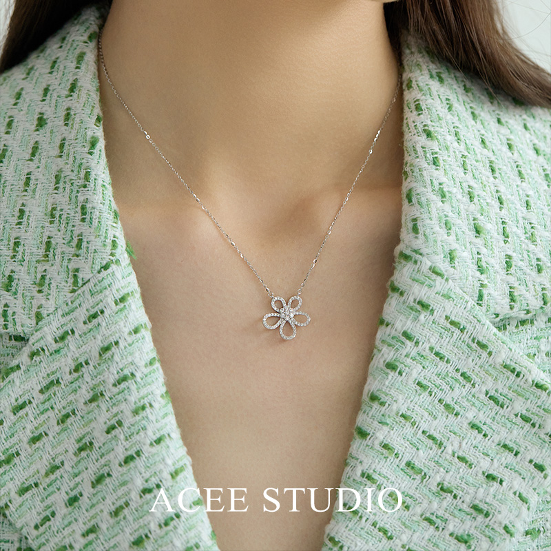 坠链均925银合成锆石 ACEE设计太阳花项链女通勤锁骨链送闺蜜礼物