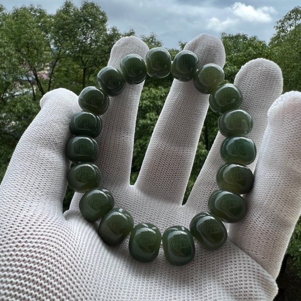 菩提根印尼老料原生态阴皮绿苹果珠型手串（尺寸13）