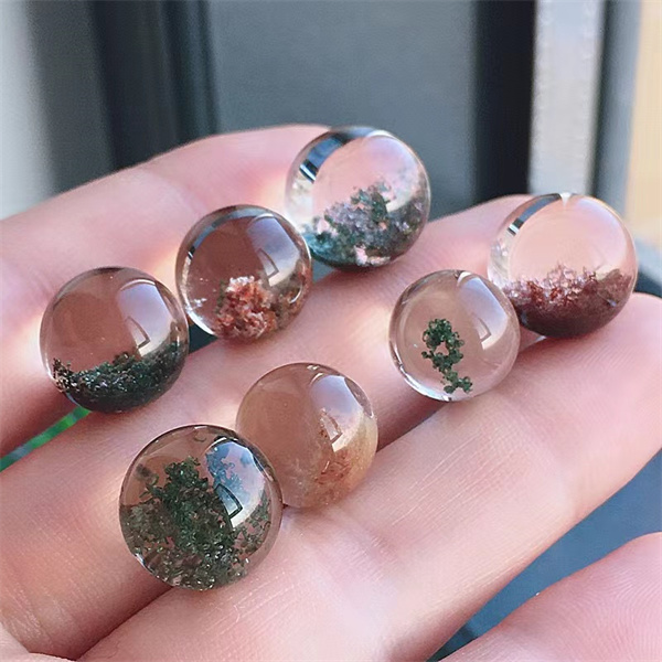 天然绿幽灵圆珠散珠吊坠彩幽多宝四季幽灵diy转运珠手工磨白水晶