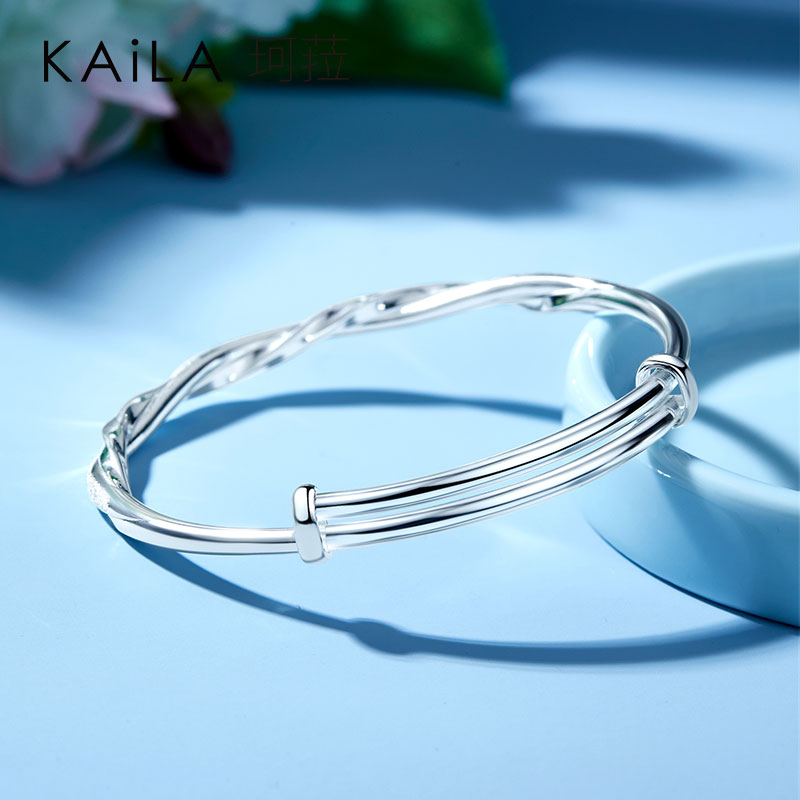 足银手镯 莫比乌斯手镯女款轻奢时尚百搭简约素款经典实心