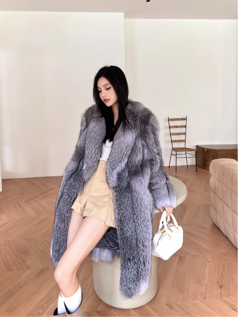 FLAME QUEEN/火焰皇后北海道恋人 整皮狐狸毛皮草中长款外套反季