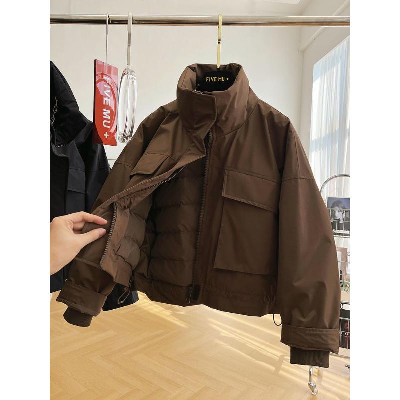 欧洲站美拉德高级感大口袋白鸭绒工装休闲羽绒服外套冬季爆款上衣