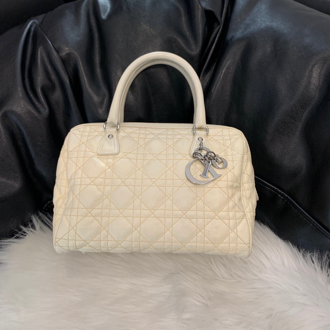 95新 Dior/迪奥 dior米色菱格纹手提