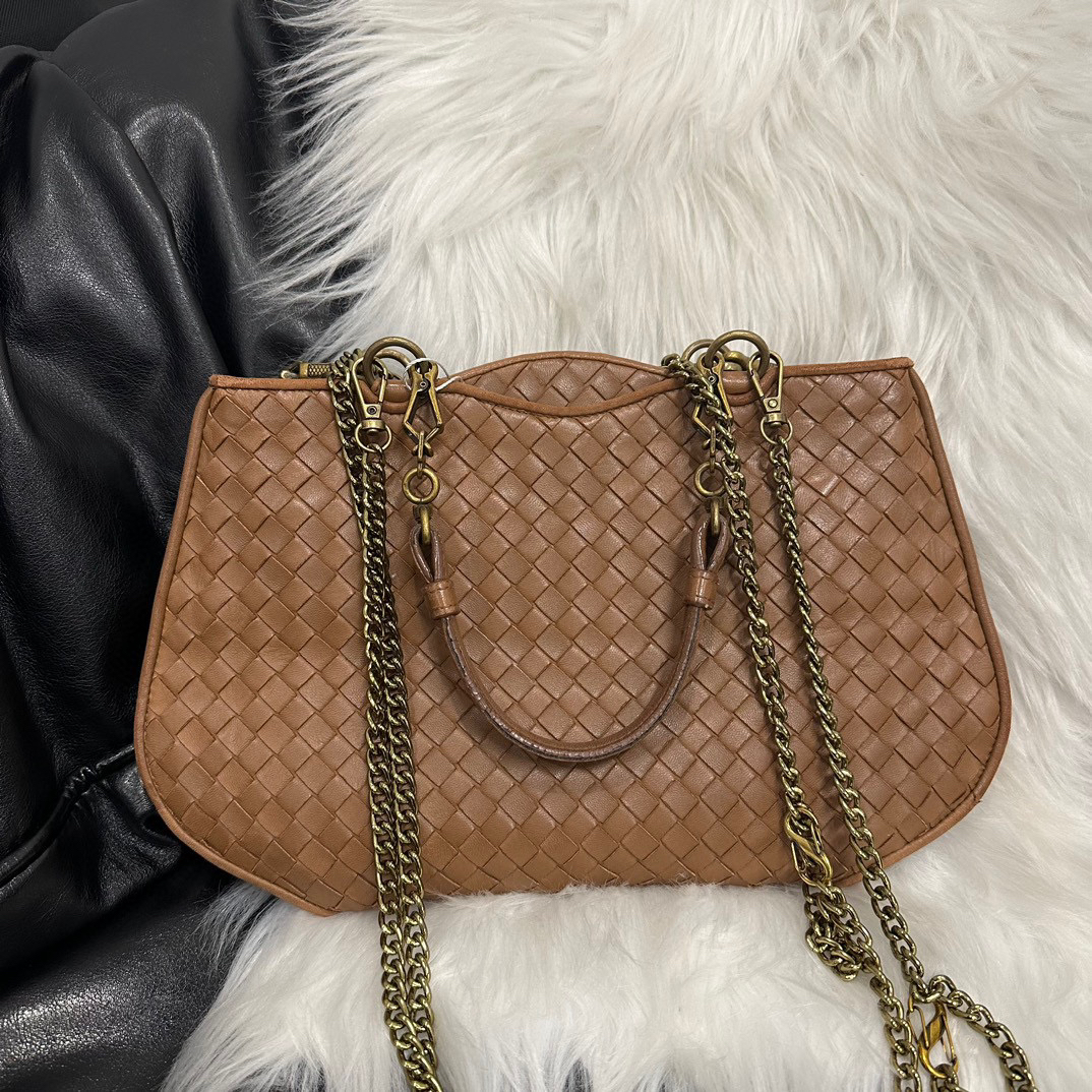 95新 BOTTEGA VENETA/葆蝶家 bv编织棕色手提包