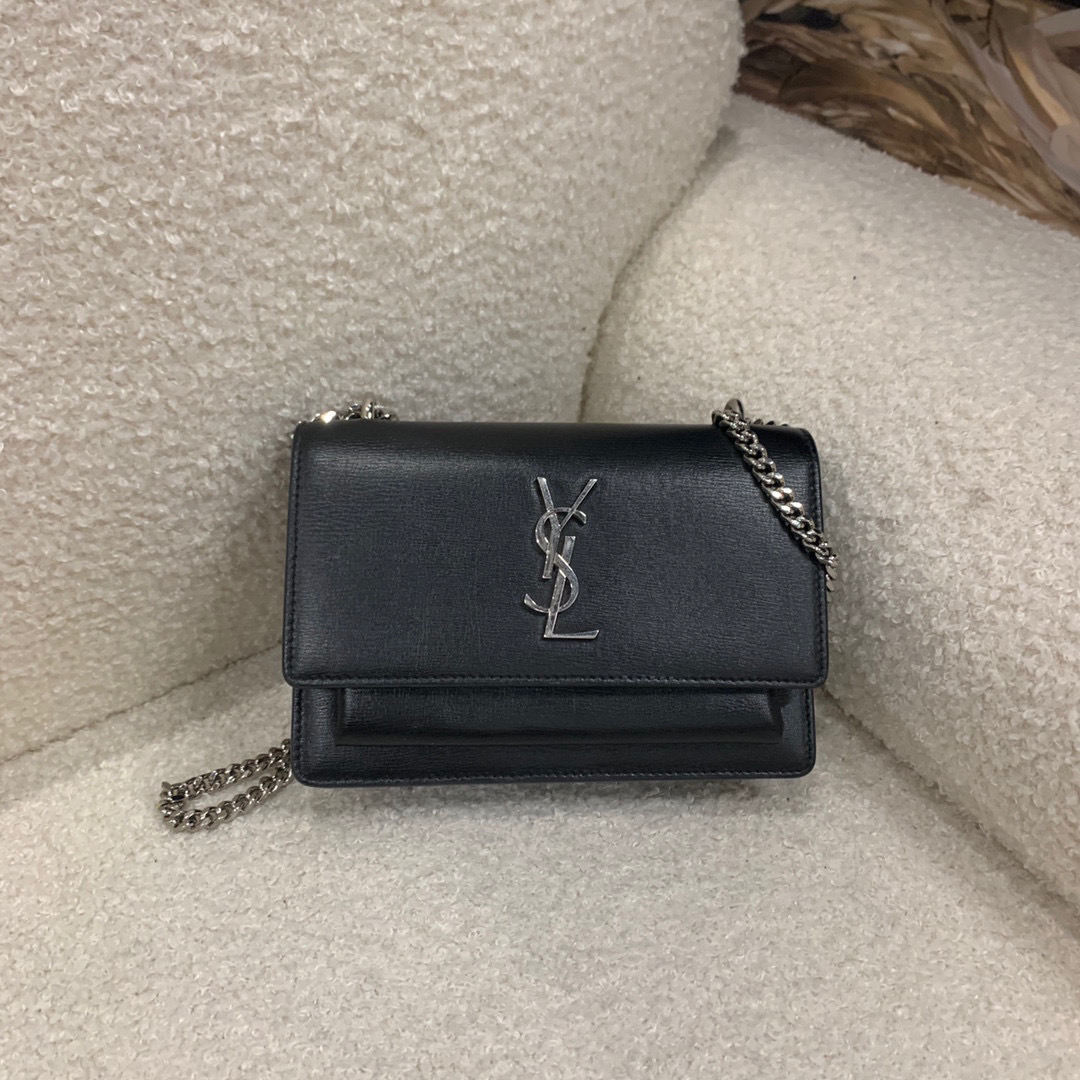 95新 YSL/圣罗兰 ysl黑银日落mini链条包1101