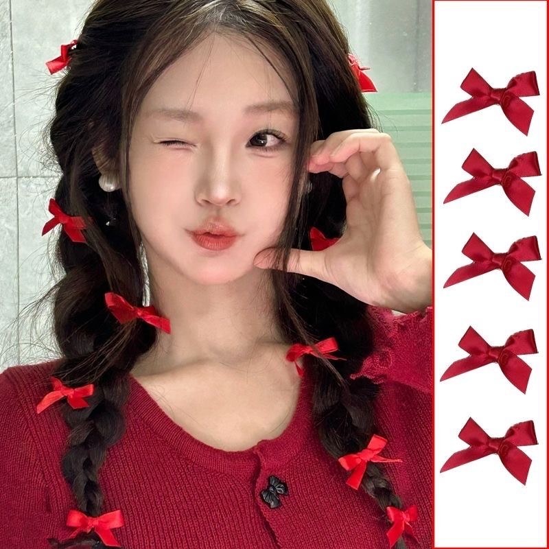 可爱网红红色蝴蝶结发夹百搭小号发卡过年头饰甜美碎发刘海夹对夹