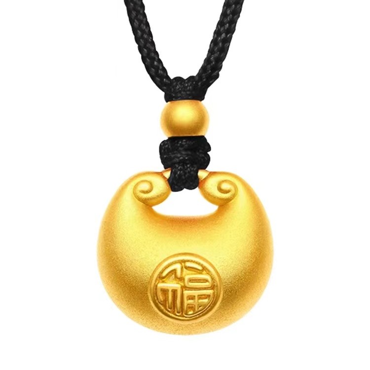 CF【萃华金店】黄金吊坠  胖胖 福字 金锁 挂坠 编绳 项坠 传承古法