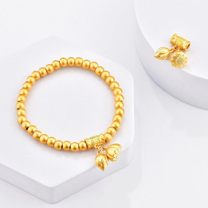 合金手链 新款弹力绳编织两世欢手链古法传承珠珠荷花莲蓬女手串0