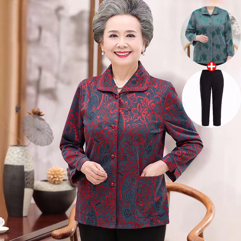 奶奶装秋装薄外套60-70岁老年人女长袖衬衫80岁老太太春装秋衬衣