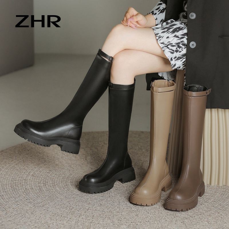 ZHR帅气环扣厚底长筒靴女2023秋冬新款英伦风骑士女靴时尚百搭