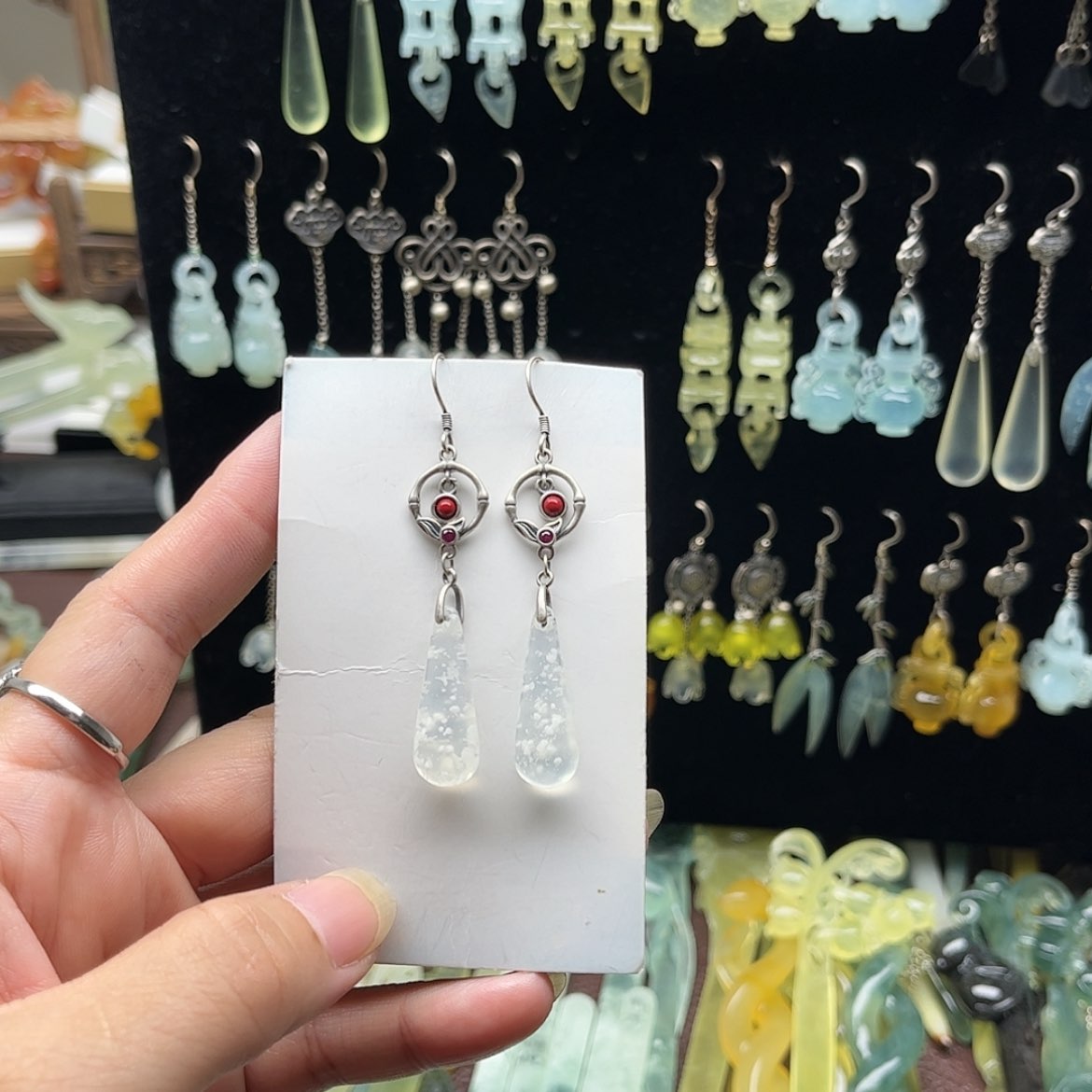 【闪购商品】蛇纹石玉耳环合金风**外