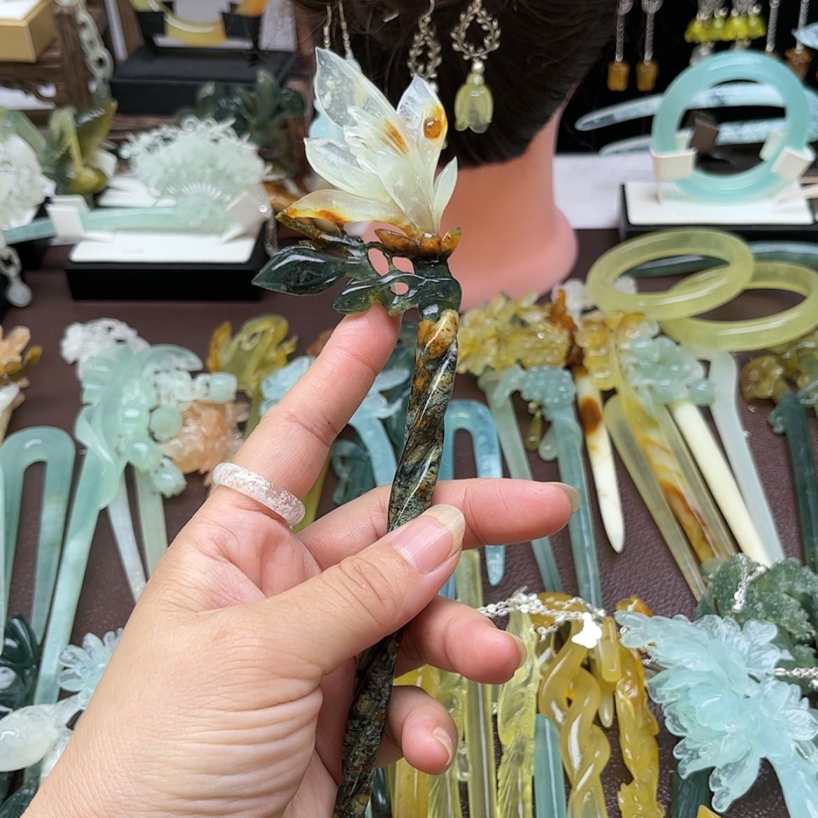 【闪购商品】蛇纹石玉发簪合金晓*