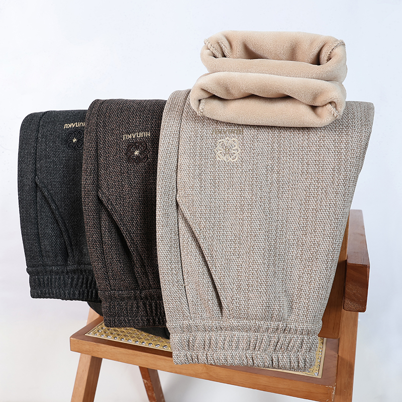 新款中老年妈妈装外穿秋冬加厚保暖高腰直筒裤宽松百搭休闲毛呢裤