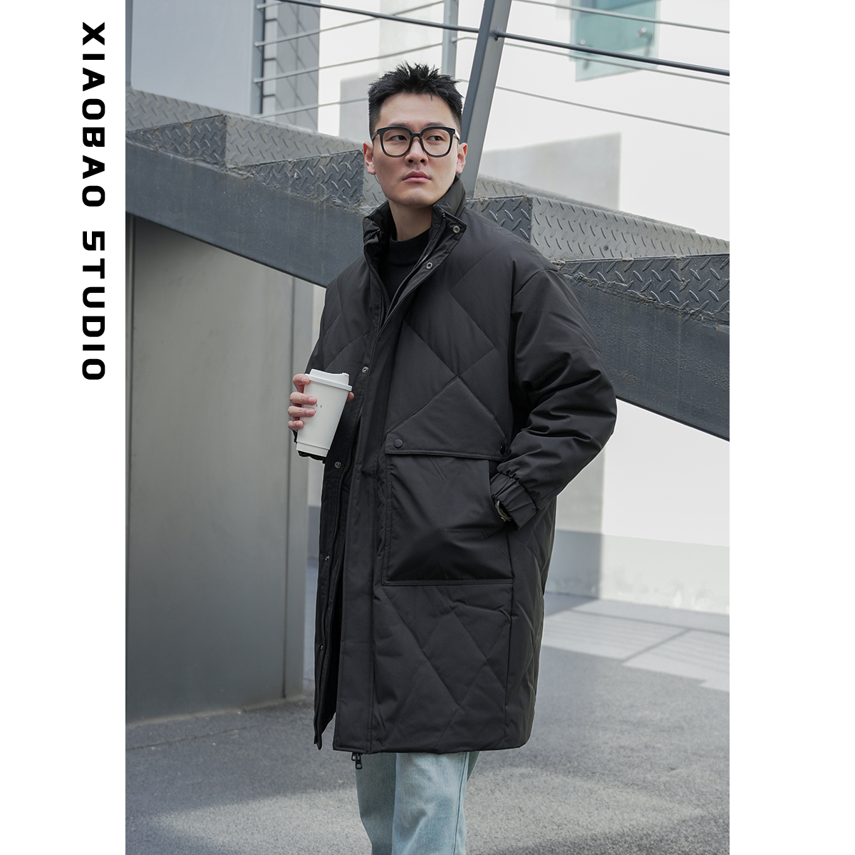 【埃斯杰里亚】【菱形格锁绒保暖】高蓬松御寒轻奢风衣款羽绒服2946