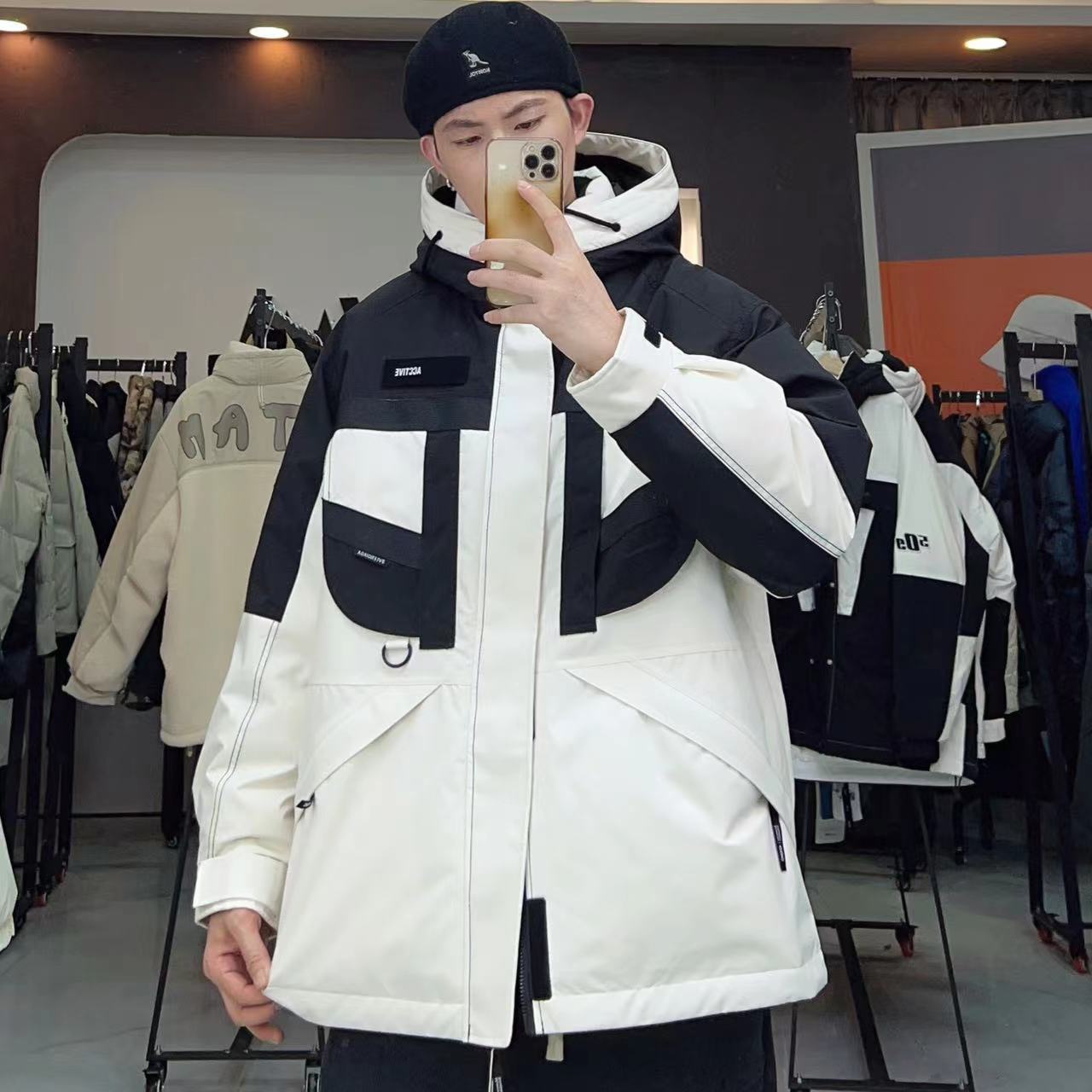大占推荐 5061 休闲时尚工装风连帽羽绒服
