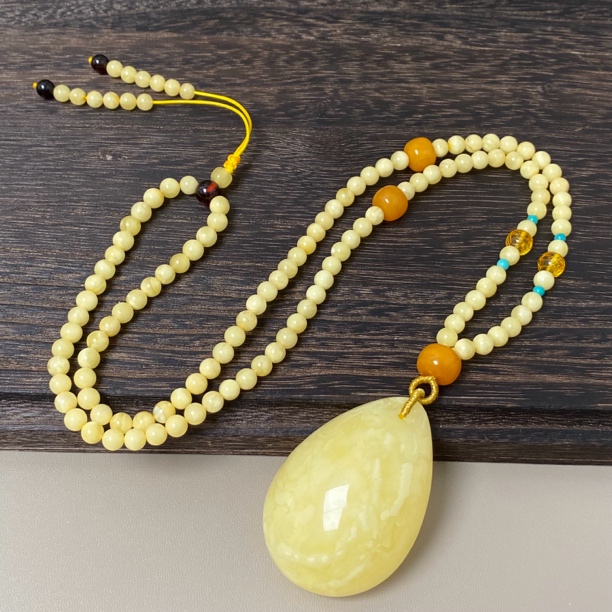 19.46克天然浓蜡妖花蜜蜡水滴时尚珠宝无事牌毛衣链平安扣爱心星