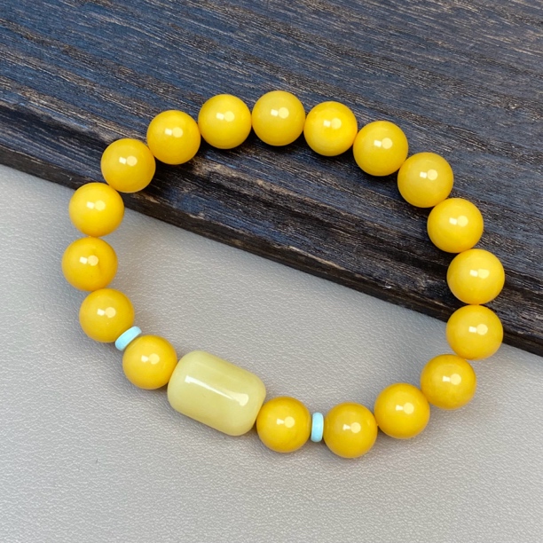 10毫米设计款天然鸡油黄帝王黄蜜蜡手串蜜蜡桶珠男女款蜜蜡手链