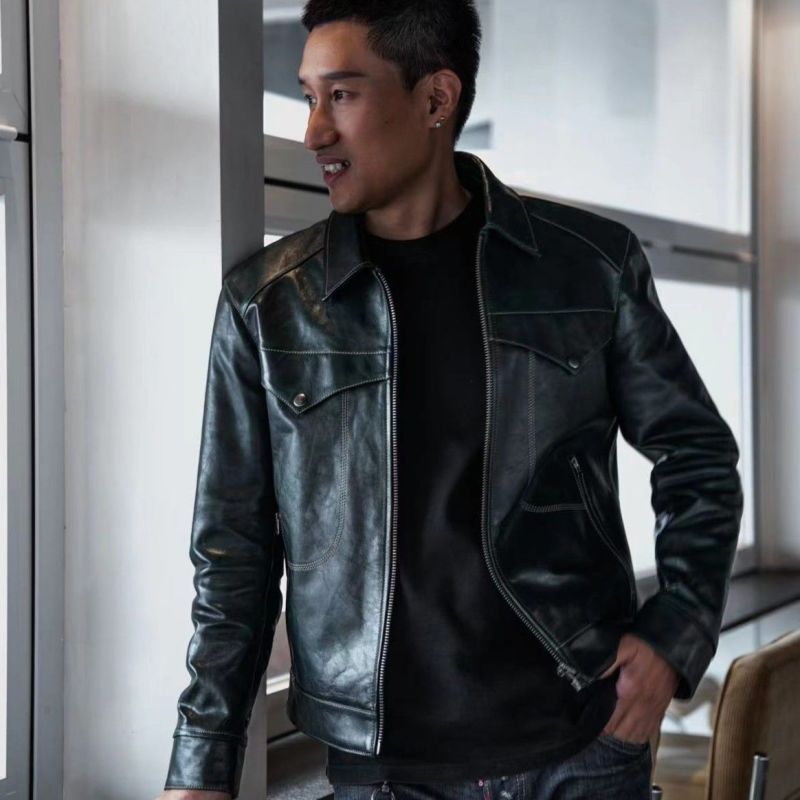TAFO/他佛原创都市新复古 小牛皮油蜡牛仔风男装上衣皮衣 38013