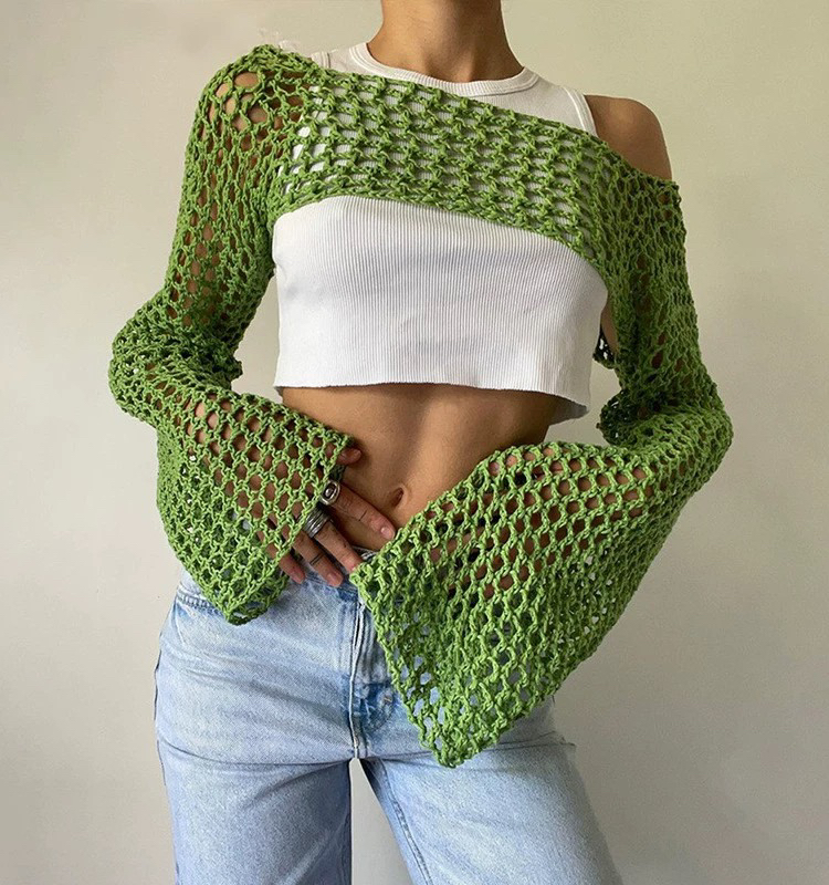 欧美辣妹款镂空针织罩衫 默认微瑕