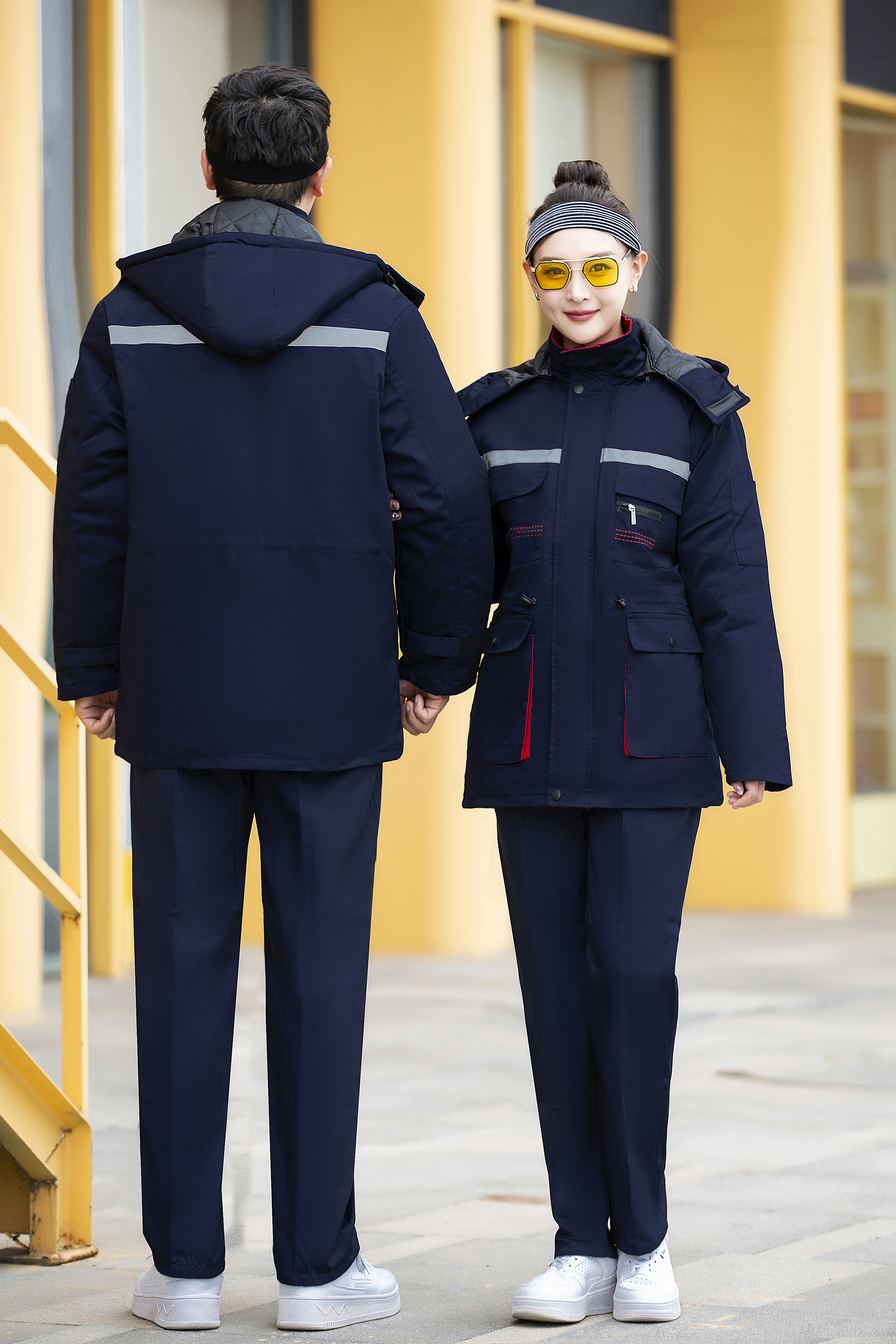 冬季加厚棉服中长款保暖耐磨工作服建筑车间汽修工地棉大衣可拆卸