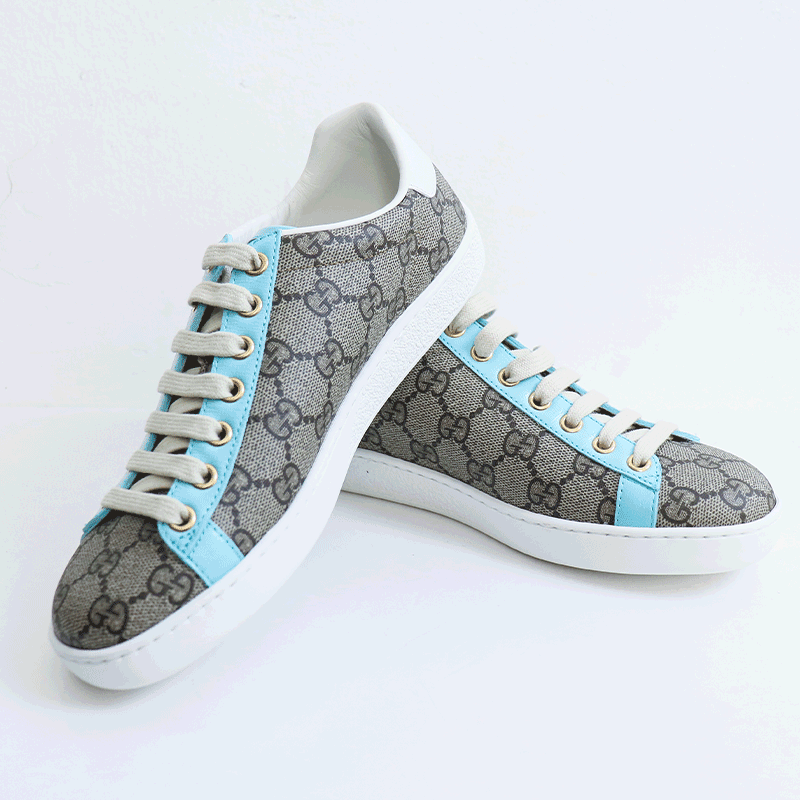 未使用 GUCCI/古驰 ACE虎年系列乌木色老花低帮板鞋35码和37码