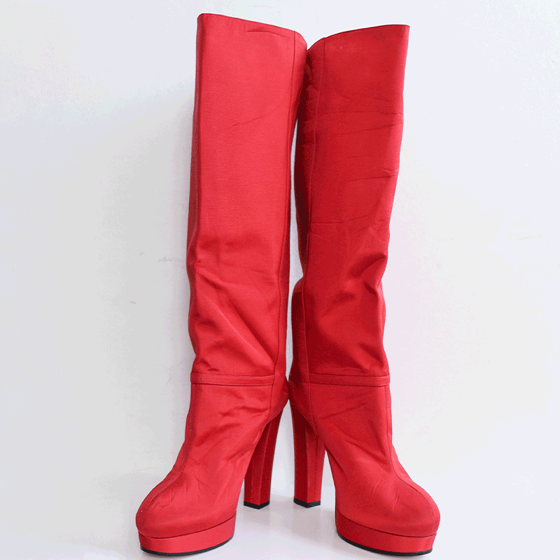 99新 GUCCI/古驰 休闲时尚百搭潮流红色帆布尖头高跟高筒靴37码